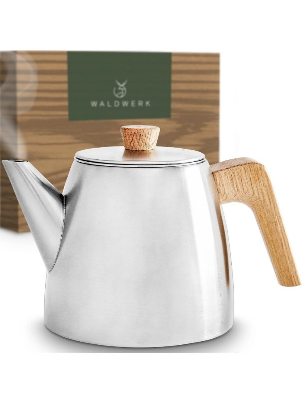 Double Wall Stainless Steel Teapot with Infuser & Oak Handle - Drip Free